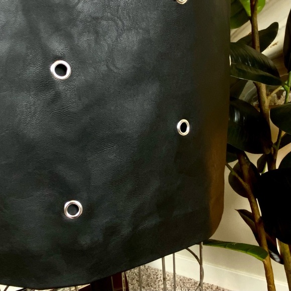 Vegan Leather Mini Skirt Silver Rivets Black Faux Leather Divided M 6 - Picture 4 of 6